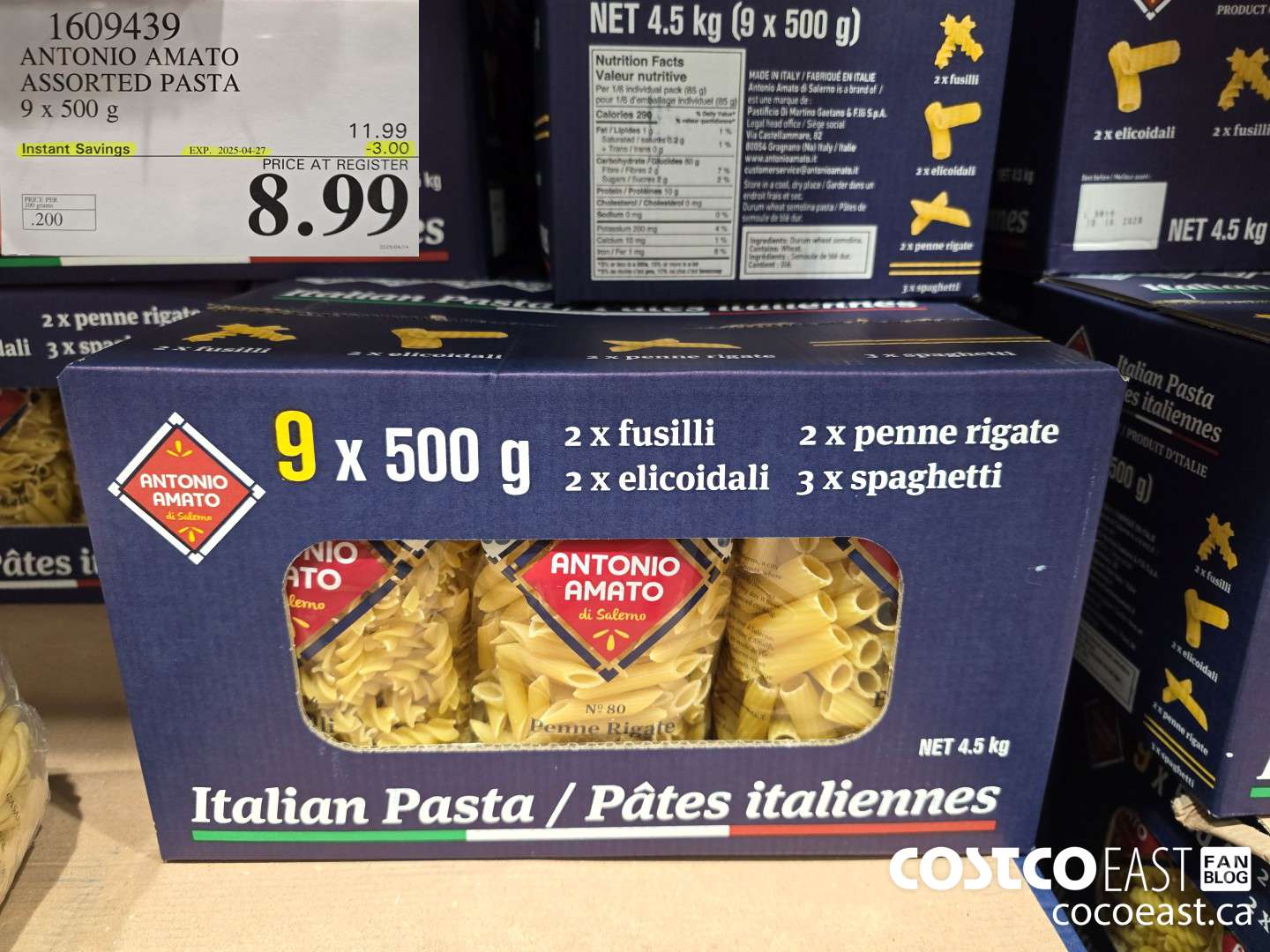 1609439 ANTONIO AMATO ASSORTED PASTA 9 x 500 g ($3.00 INSTANT SAVINGS EXPIRES ON 2025-04-27) $8.99