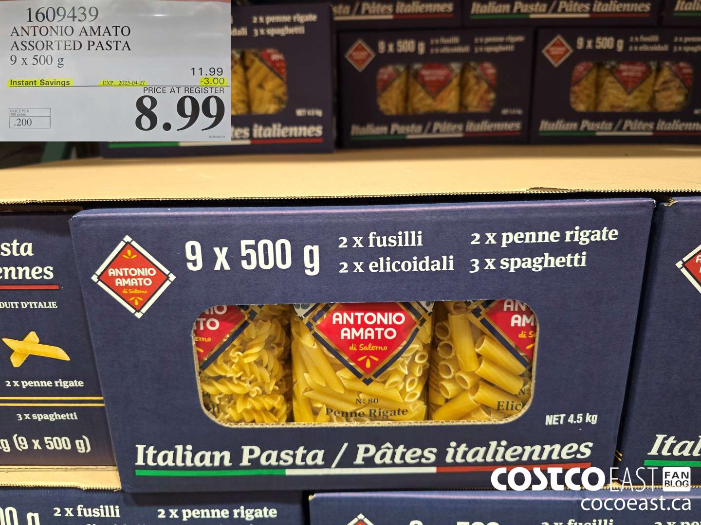 1609439 ANTONIO AMATO ASSORTED PASTA 9 x 500 g ($3.00 INSTANT SAVINGS EXPIRES ON 2025-04-27) $8.99