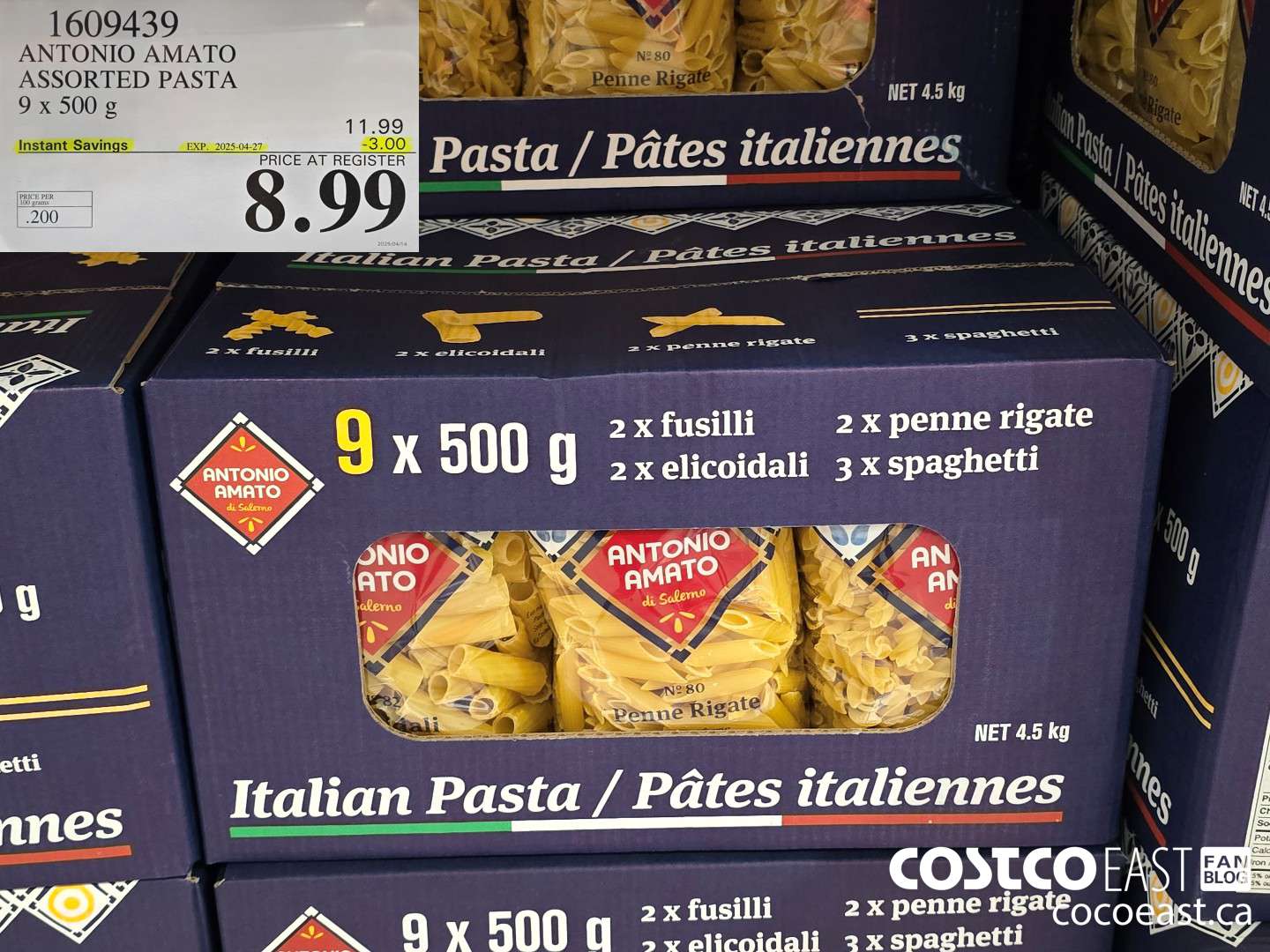 1609439 ANTONIO AMATO ASSORTED PASTA 9 x 500 g ($3.00 INSTANT SAVINGS EXPIRES ON 2025-04-27) $8.99