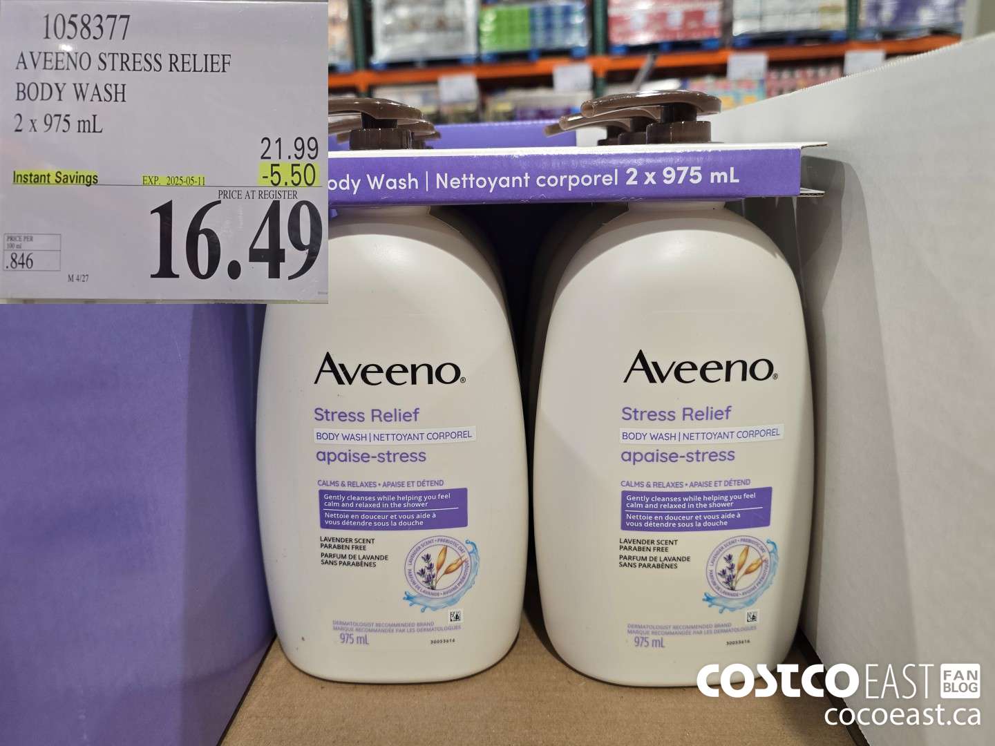 1058377 AVEENO RELIEF BODY WASH 2 x 975 mL ($5.50 INSTANT SAVINGS EXPIRES ON 2025-05-11) $16.49