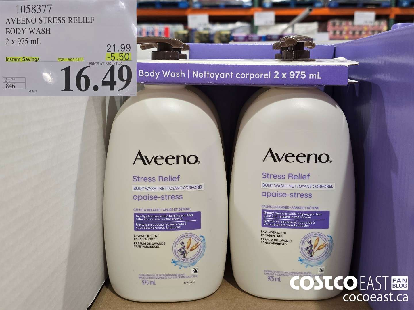 1058377 AVEENO RELIEF BODY WASH 2 x 975 mL ($5.50 INSTANT SAVINGS EXPIRES ON 2025-05-11) $16.49