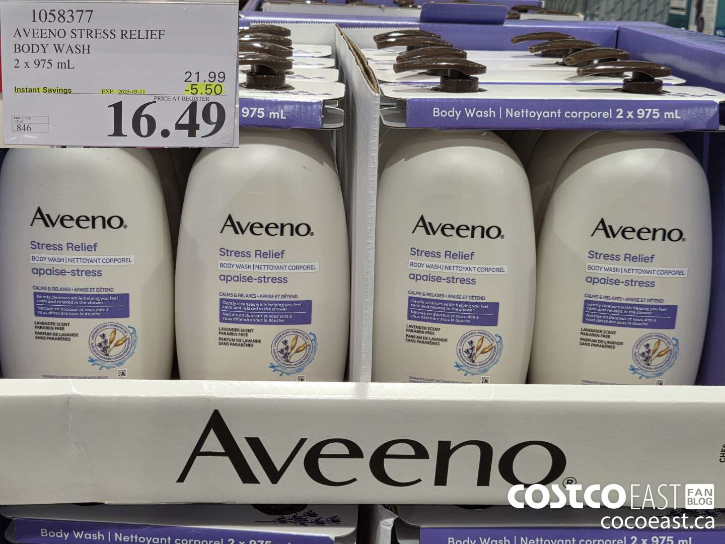 1058377 AVEENO RELIEF BODY WASH 2 x 975 mL ($5.50 INSTANT SAVINGS EXPIRES ON 2025-05-11) $16.49