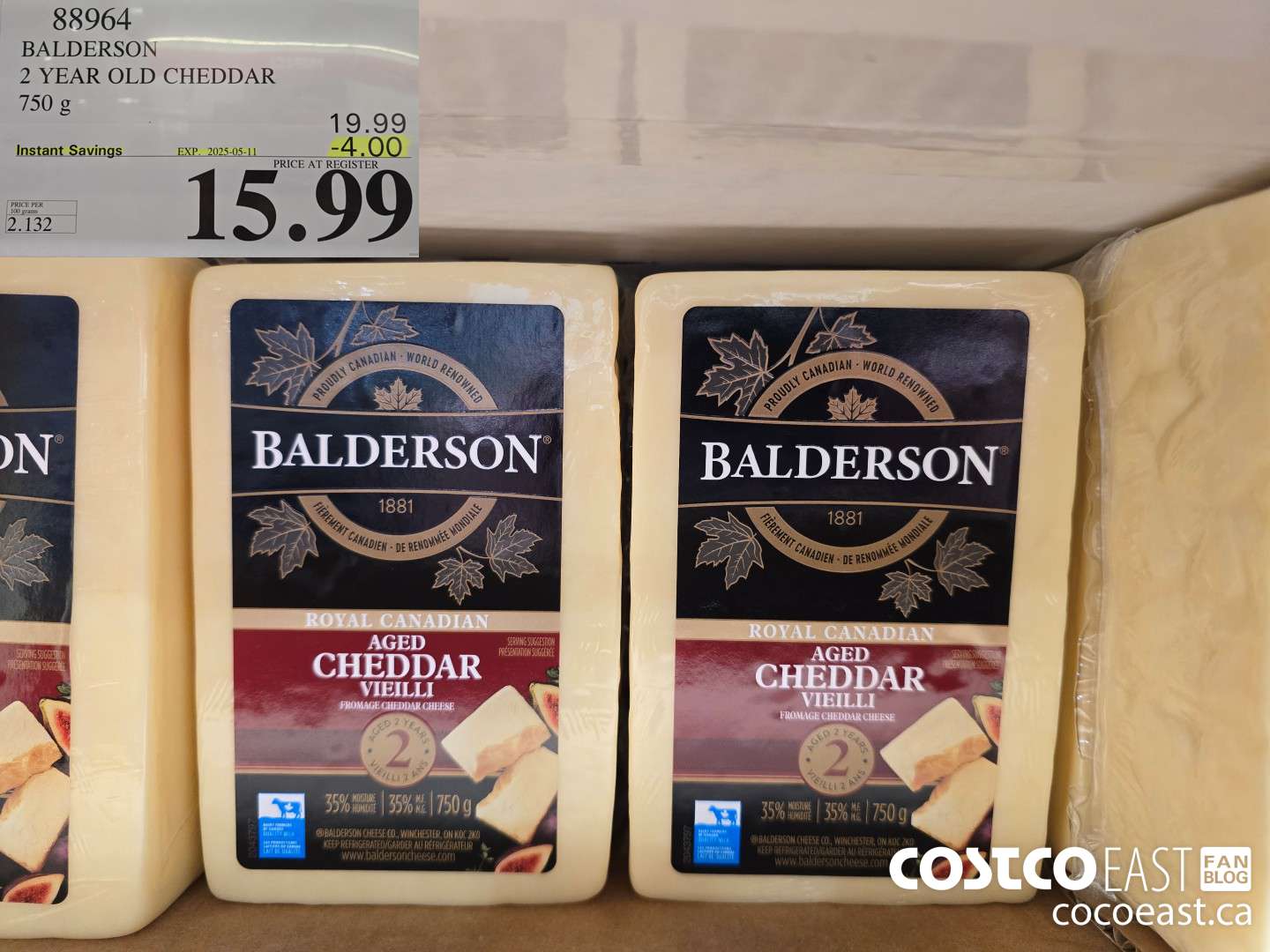 88964 BALDERSON 2 YEAR OLD CHEDDAR 750 g ($4.00 INSTANT SAVINGS EXPIRES ON 2025-05-11) $15.99