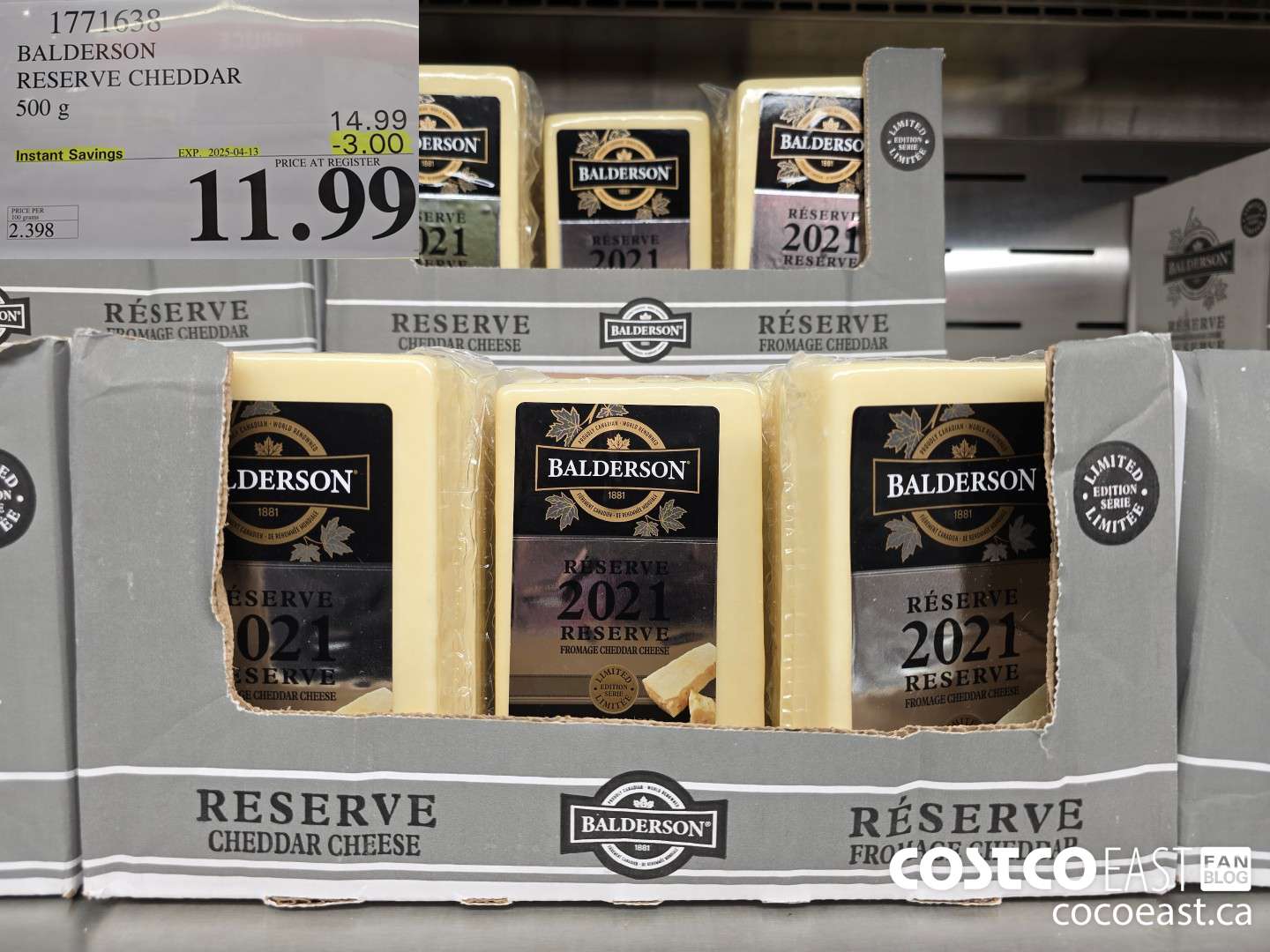 1771638 BALDERSON RESERVE CHEDDAR 500 G ($3.00 INSTANT SAVINGS EXPIRES ON 2025-04-13) $11.99
