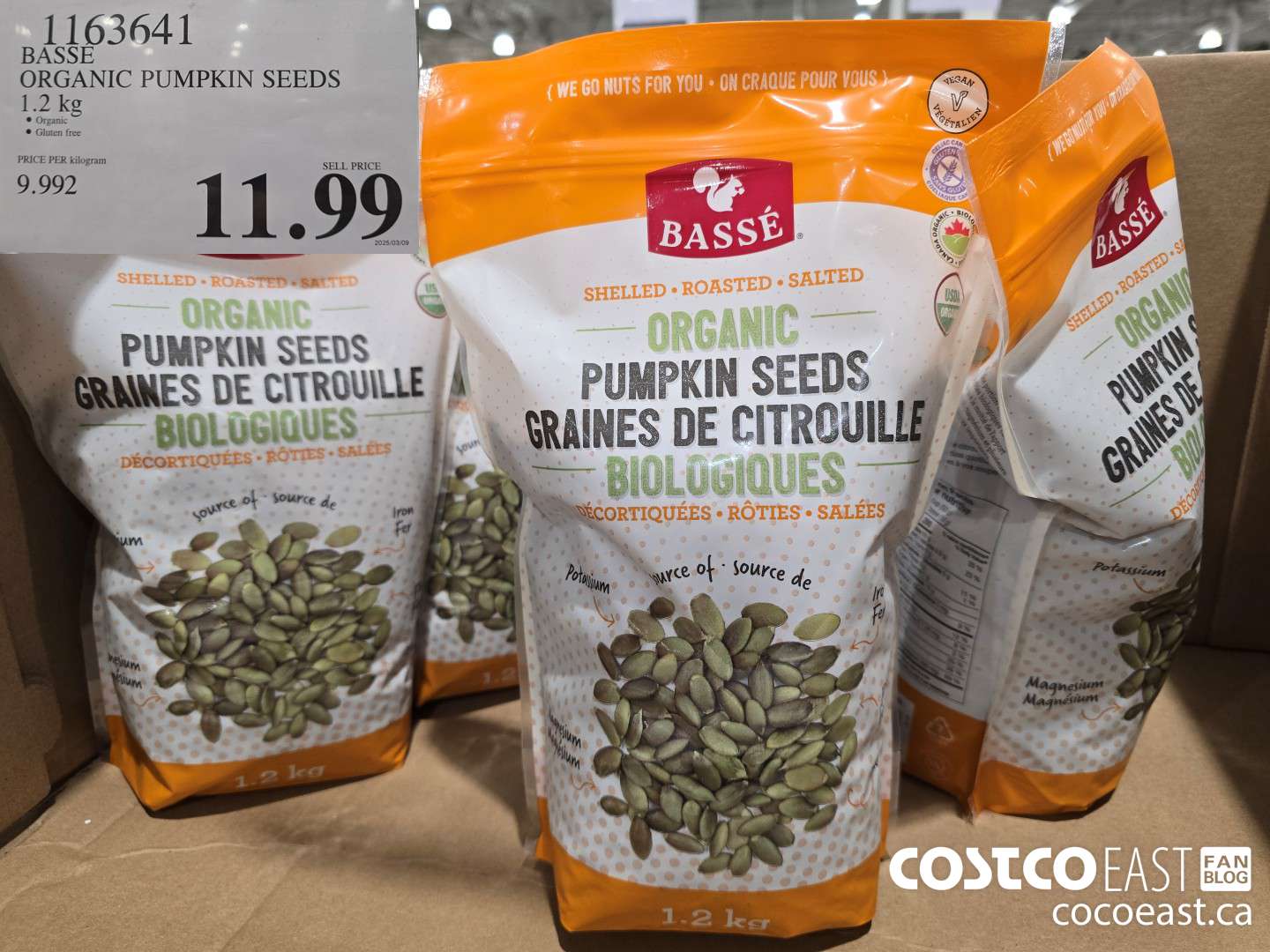 1163641 BASSE ORGANIC PUMPKIN SEEDS 1.2 KG $11.99