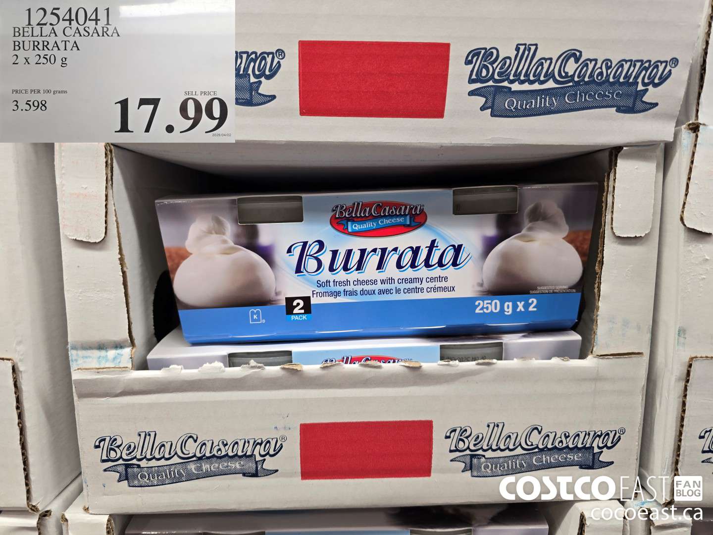 1254041 BELLA CASARA BURRATA 2 x 250 g $17.99
