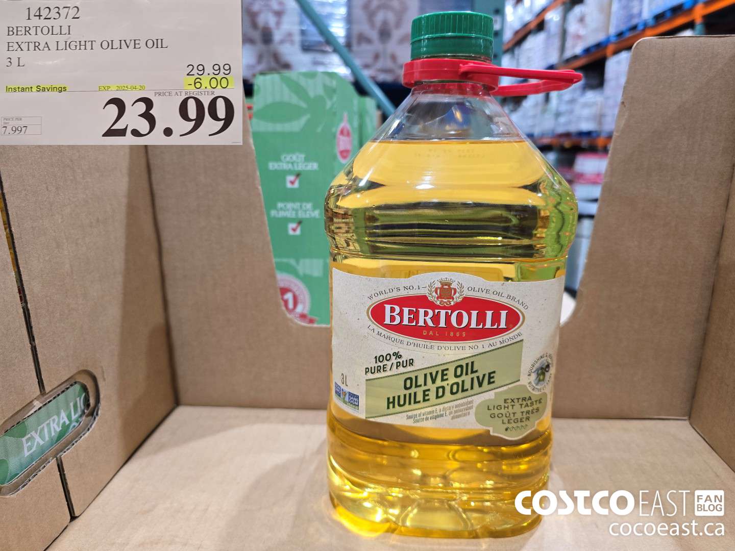 142372 BERTOLLI EXTRA LIGHT OLIVE OIL 3L ($6.00 INSTANT SAVINGS EXPIRES ON 2025-04-20) $23.99