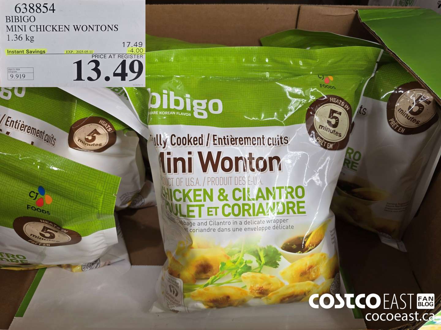 638854 BIBIGO MINI CHICKEN WONTONS 1.36 KG ($3.50 INSTANT SAVINGS EXPIRES ON 2025-05-11) $13.49