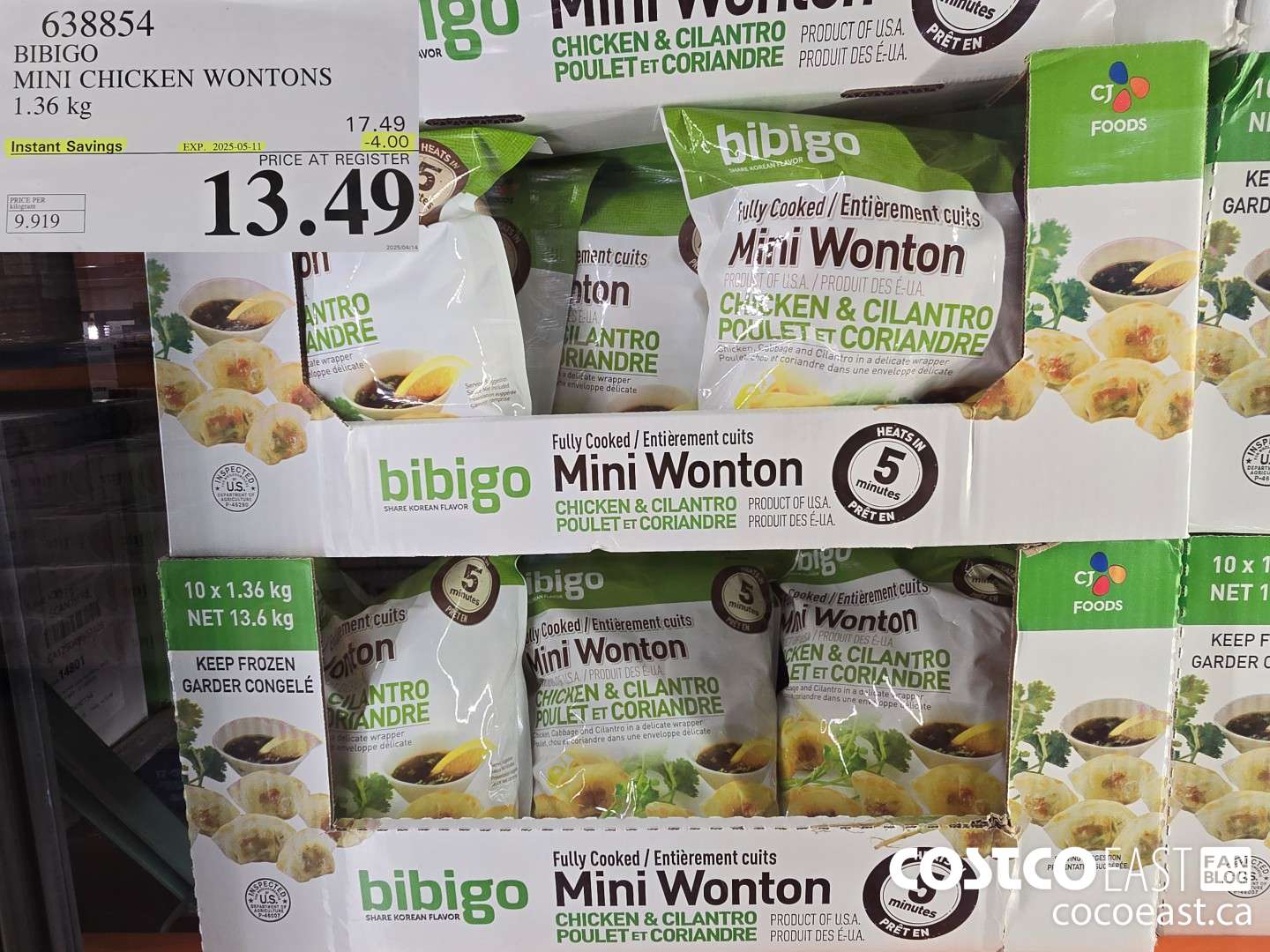 638854 BIBIGO MINI CHICKEN WONTONS 1.36 KG ($3.50 INSTANT SAVINGS EXPIRES ON 2025-05-11) $13.49