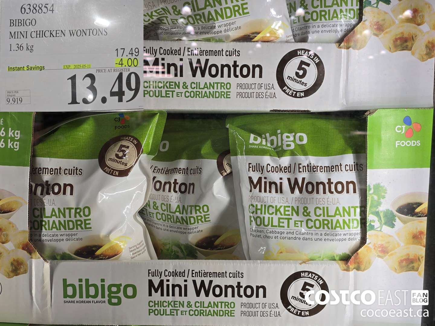 638854 BIBIGO MINI CHICKEN WONTONS 1.36 KG ($3.50 INSTANT SAVINGS EXPIRES ON 2025-05-11) $13.49