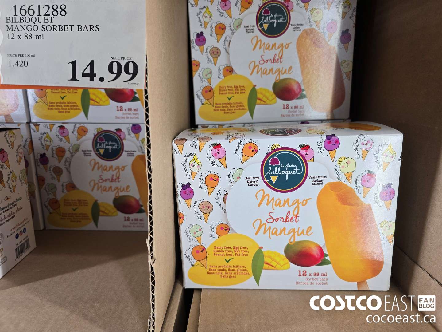 1661288 BILBOQUET MANGO SORBET BARS 12 X 88 ML $14.99