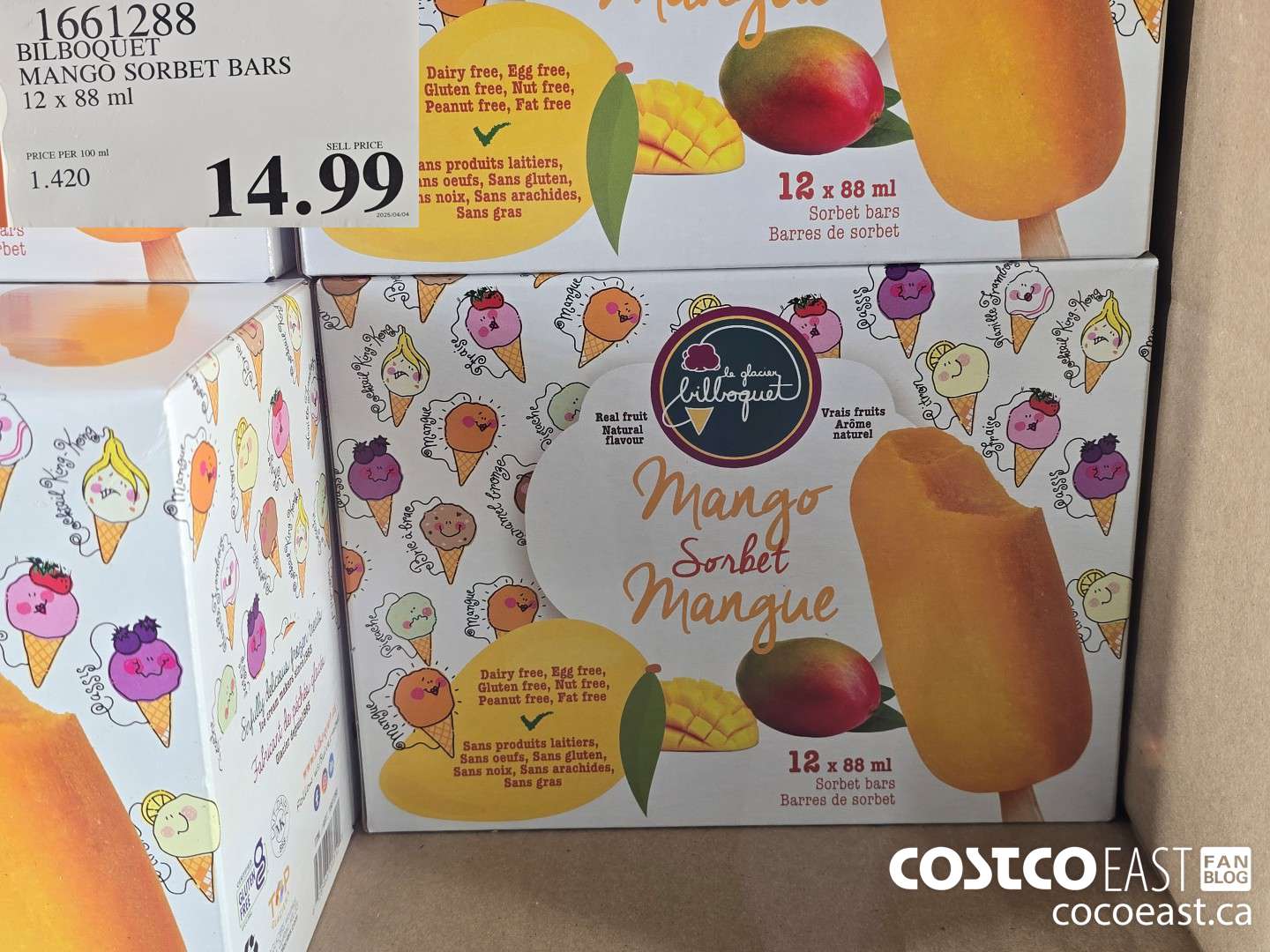 1661288 BILBOQUET MANGO SORBET BARS 12 X 88 ML $14.99