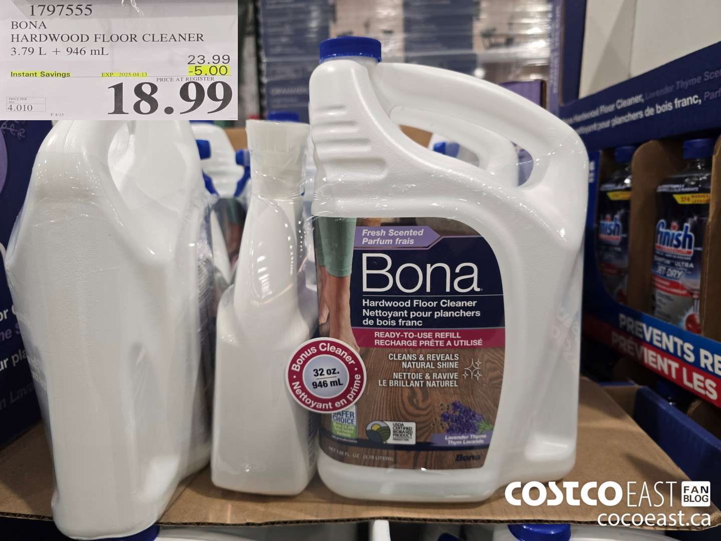 1797555 BONA HARDWOOD FLOOR CLEANER 3.79 L + 946 mL ($5.00 INSTANT SAVINGS EXPIRES ON 2025-04-13) $18.99