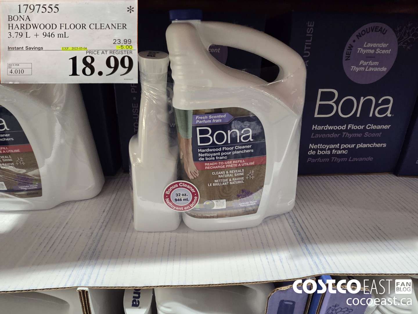 1797555 BONA HARDWOOD FLOOR CLEANER 3.79 L + 946 mL ($5.00 INSTANT SAVINGS EXPIRES ON 2025-05-04) $18.99