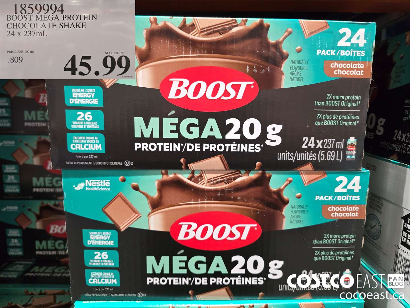 1859994 BOOST MEGA PROTEIN CHOCOLATE SHAKE 24 x 237mL $45.99
