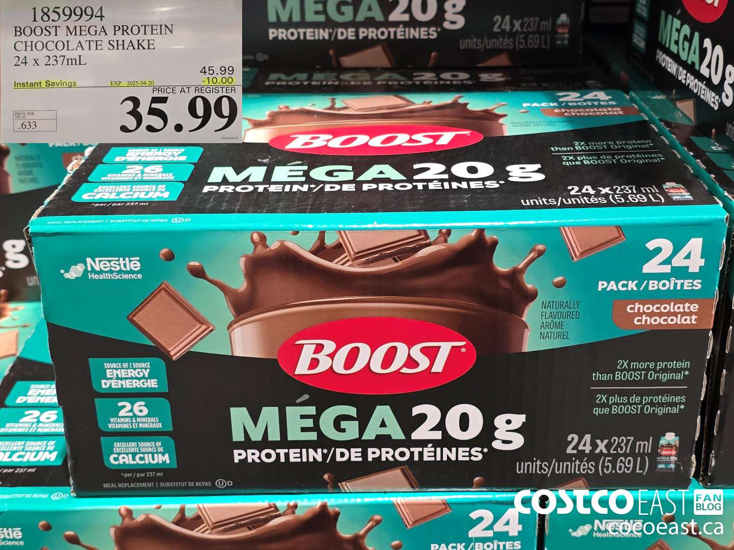 1859994 BOOST MEGA PROTEIN CHOCOLATE SHAKE 24 x 237mL ($10.0 INSTANT SAVINGS EXPIRES ON 2025-04-20) $35.99