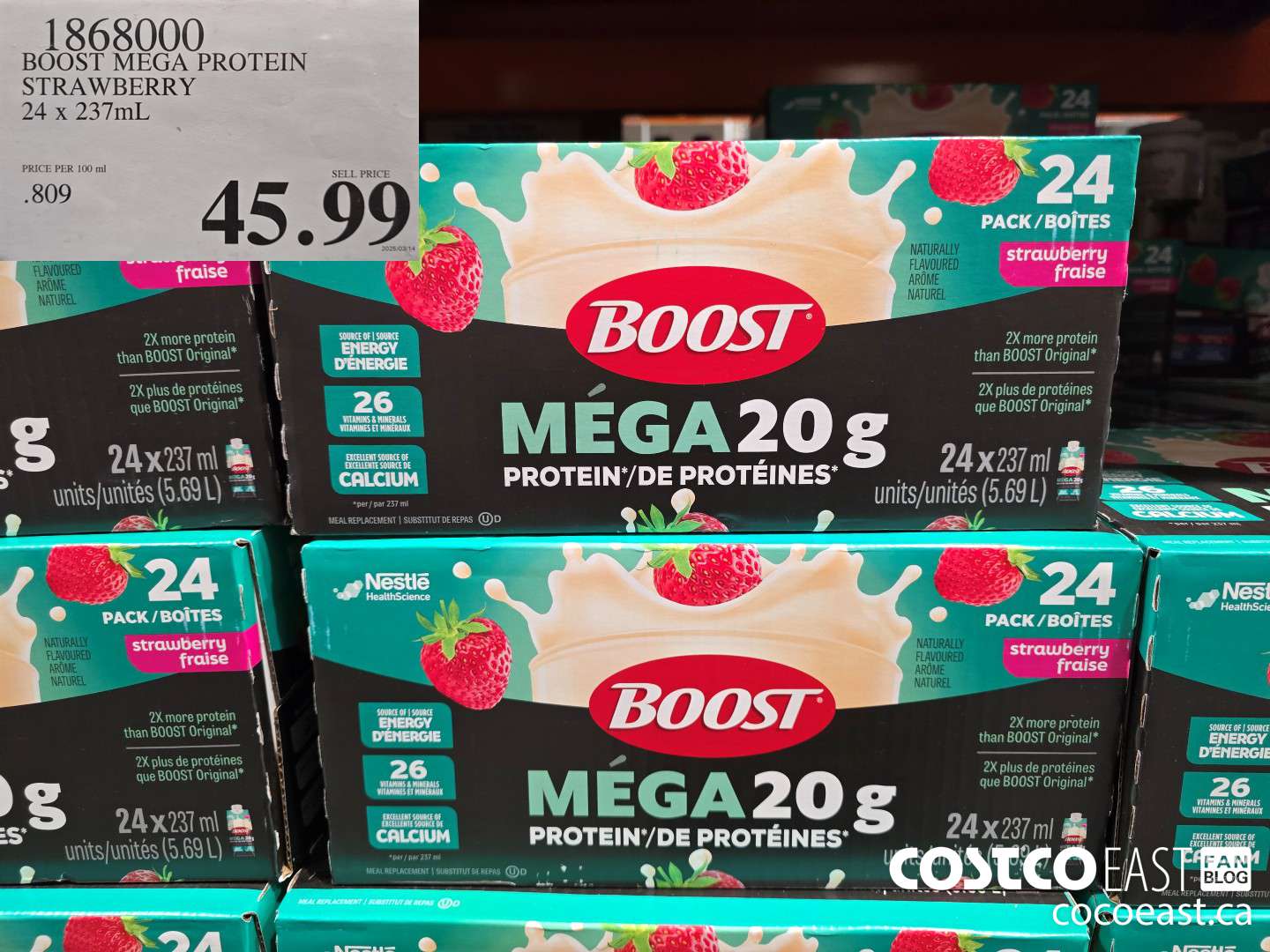 1868000 BOOST MEGA PROTEIN STRAWBERRY 24 x 237mL $45.99