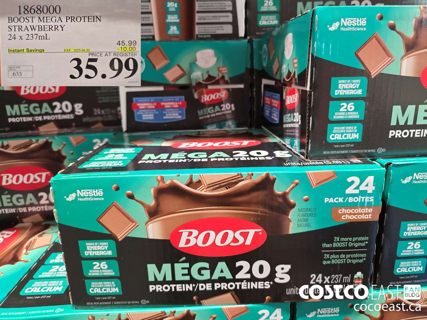 1868000 BOOST MEGA PROTEIN STRAWBERRY 24 x 237mL ($10.00 INSTANT SAVINGS EXPIRES ON 2025-04-20) $35.99