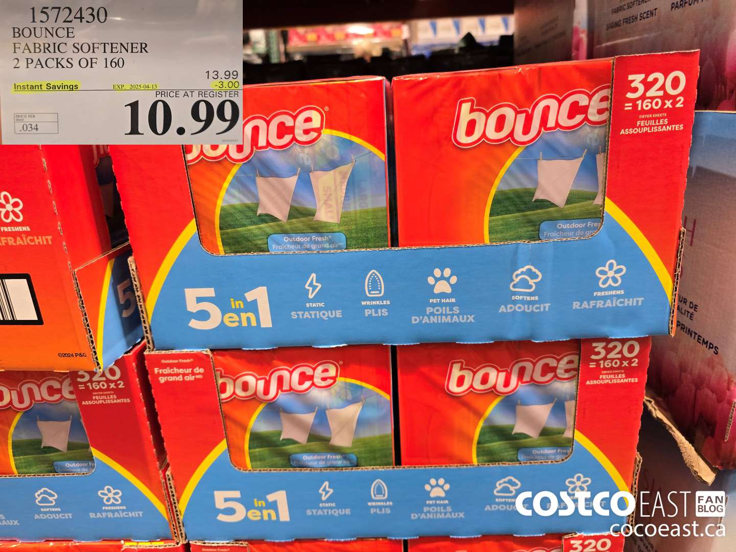 1572430 BOUNCE FABRIC SOFTENER 2 PACKS OF 160 ($3.00 INSTANT SAVINGS EXPIRES ON 2023-04-13) $10.99