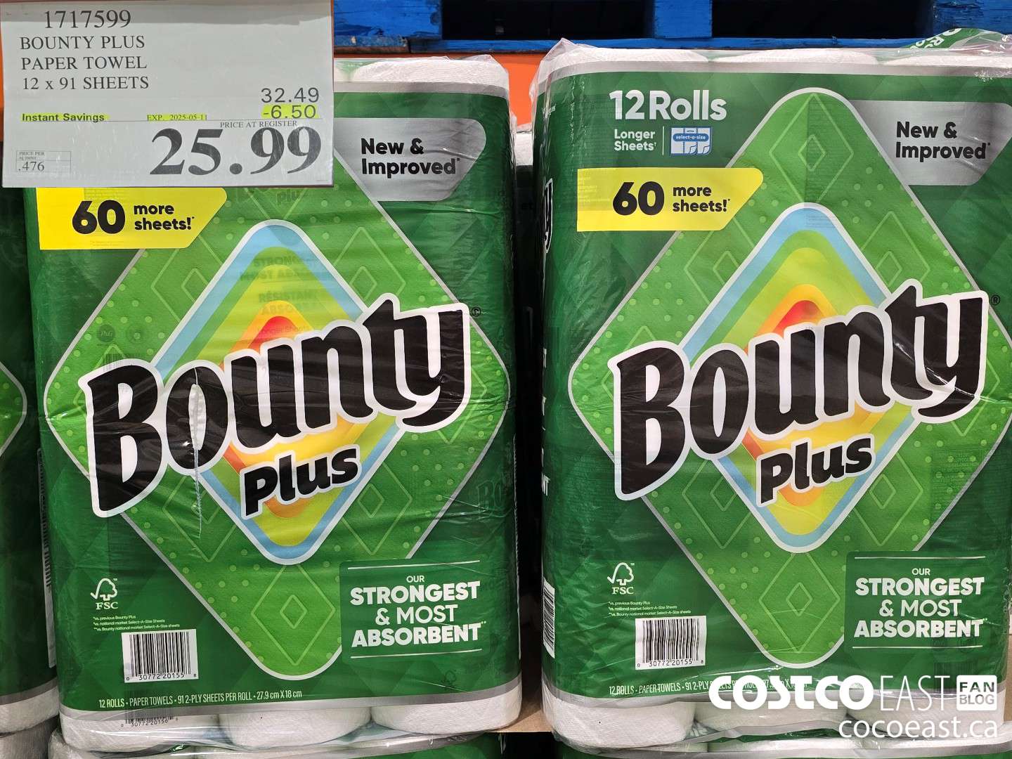 1717599 BOUNTY PLUS PAPER TOWEL 12 x 91 SHEETS ($6.50 INSTANT SAVINGS EXPIRES ON 2025-05-11) $25.99