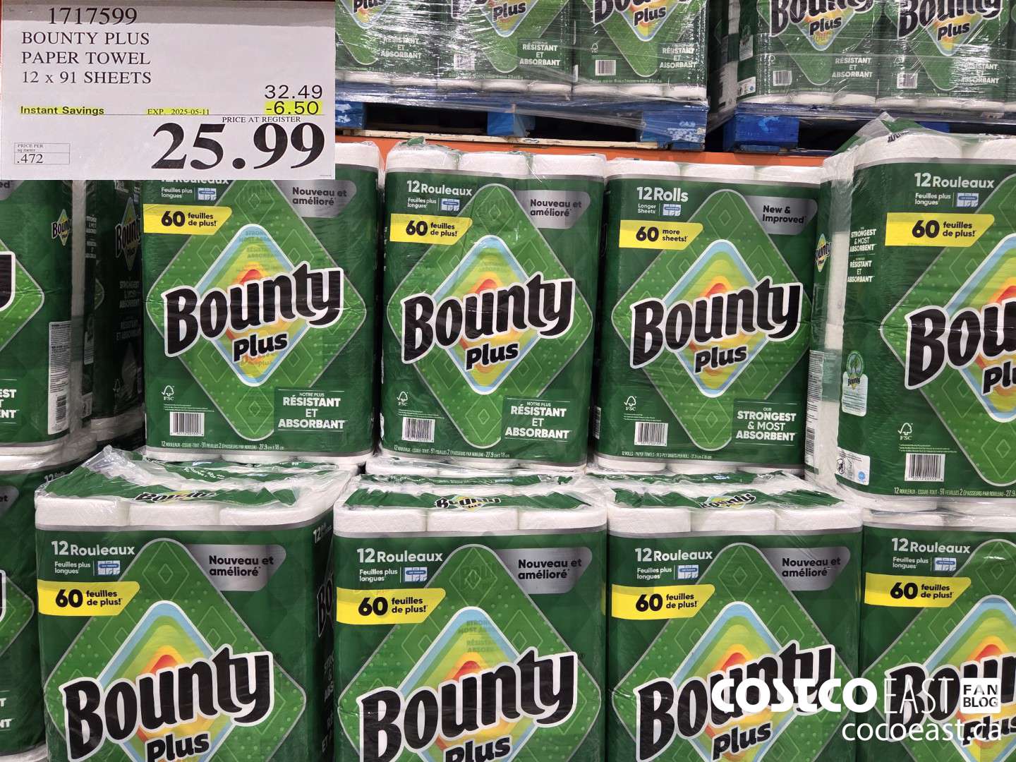 1717599 BOUNTY PLUS PAPER TOWEL 12 x 91 SHEETS ($6.50 INSTANT SAVINGS EXPIRES ON 2025-05-11) $25.99