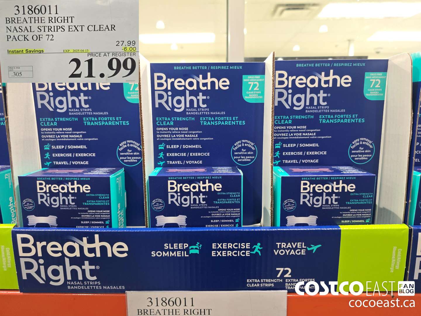 3186011 BREATHE RIGHT NASAL STRIPS EXT CLEAR PACK OF 72 ($6.00 INSTANT SAVINGS EXPIRES ON 2025-04-13) $21.99