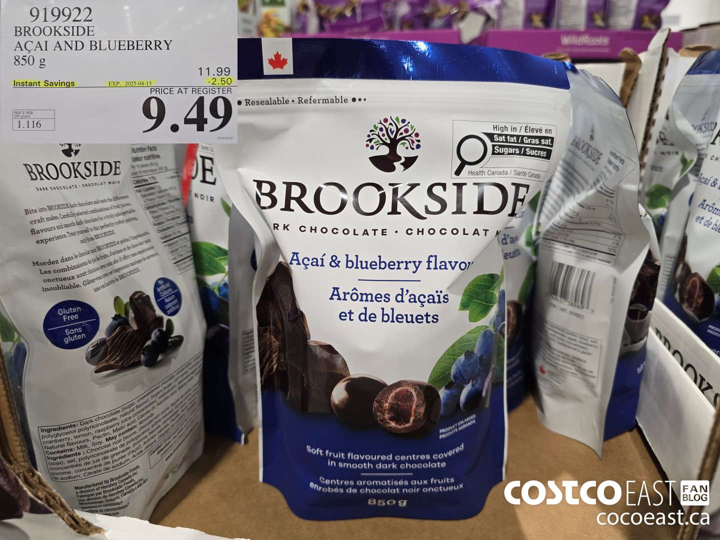 919922 BROOKSIDE ACAI AND BLUEBERRY 850 G ($2.50 INSTANT SAVINGS EXPIRES ON 2025-04-13) $9.49