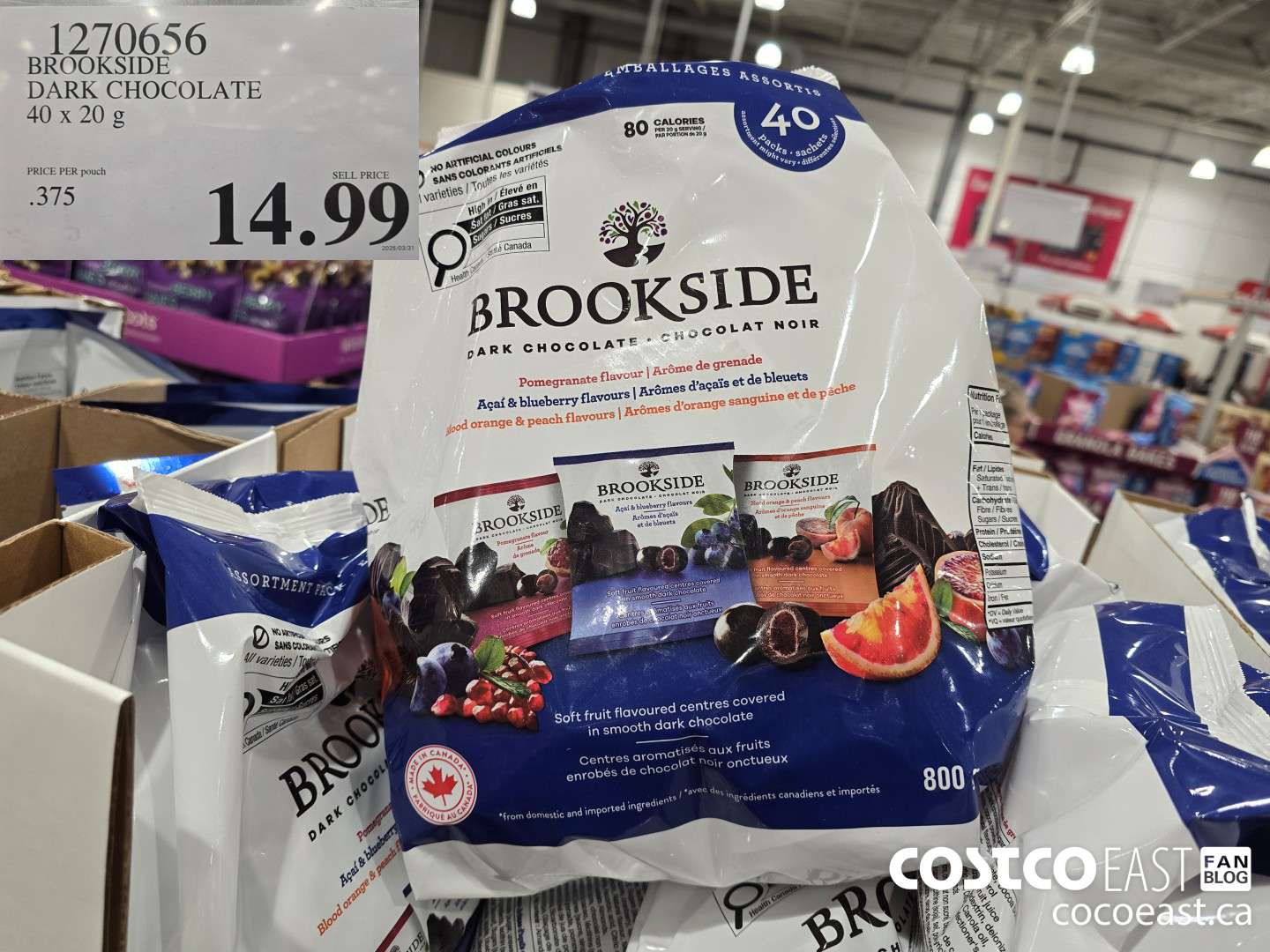 1270656 BROOKSIDE DARK CHOCOLATE 40 x 20 g $14.99