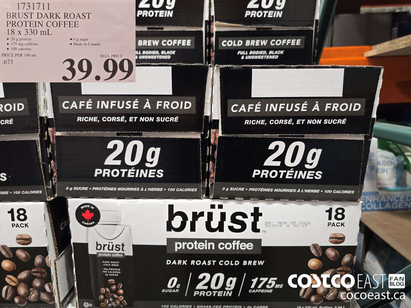 1731711 BRUST DARK ROAST PROTEIN COFFEE 18 x 330 mL $39.99
