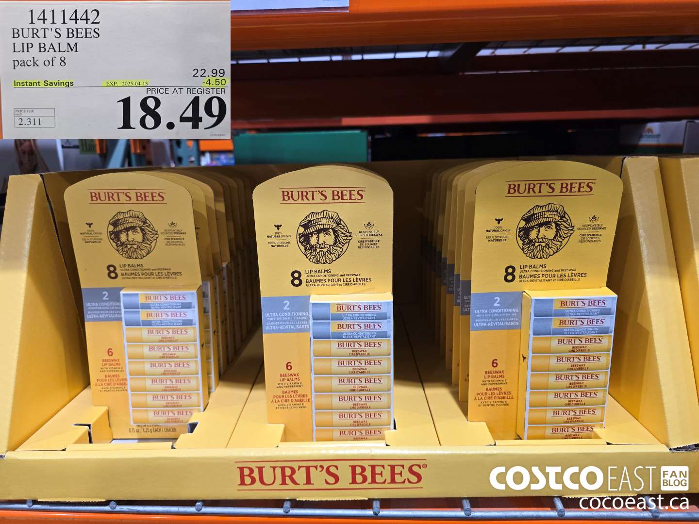 1411442 BURT'S BEES LIP BALM - PACK OF 8 ($4.50 INSTANT SAVINGS EXPIRES ON 2025-04-13) $18.49