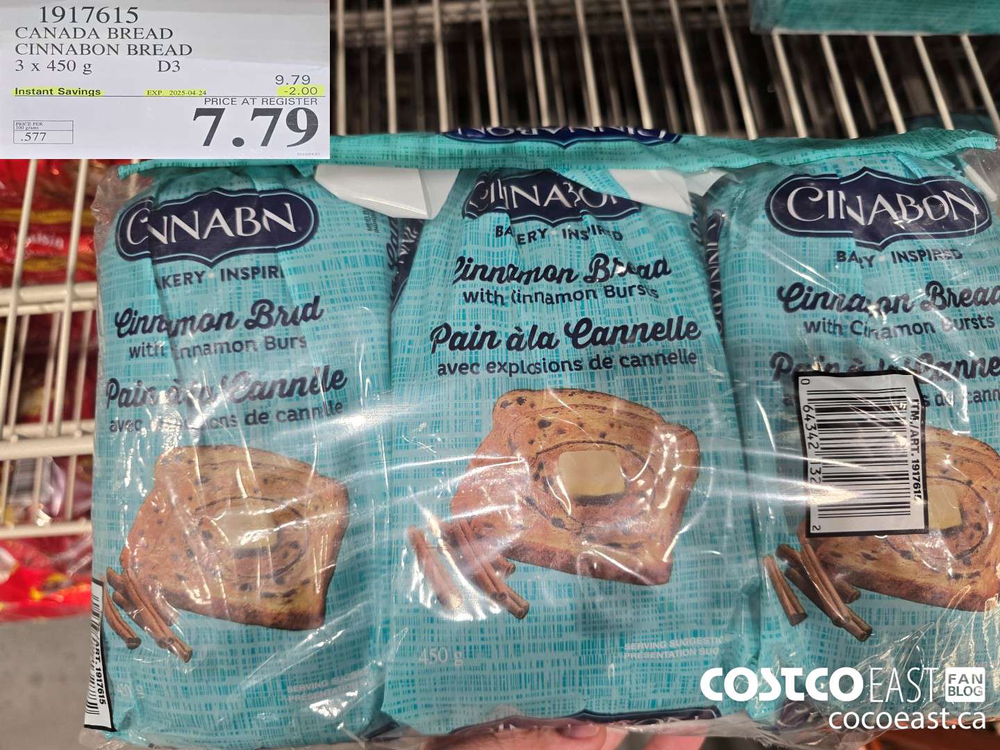 1917615 CANADA BREAD CINNABON BREAD 3 x 450 g D3 ($2.00 INSTANT SAVINGS EXPIRES ON 2025-04-24) $7.79