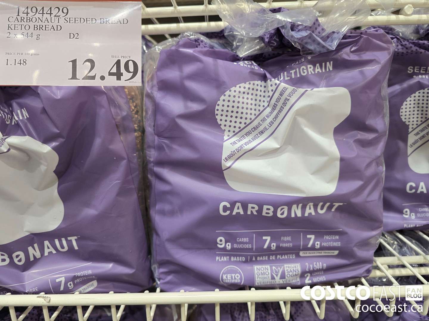 1494429 CARBONAUT SEEDED BREAD KETO BREAD 2 x 544G $12.49