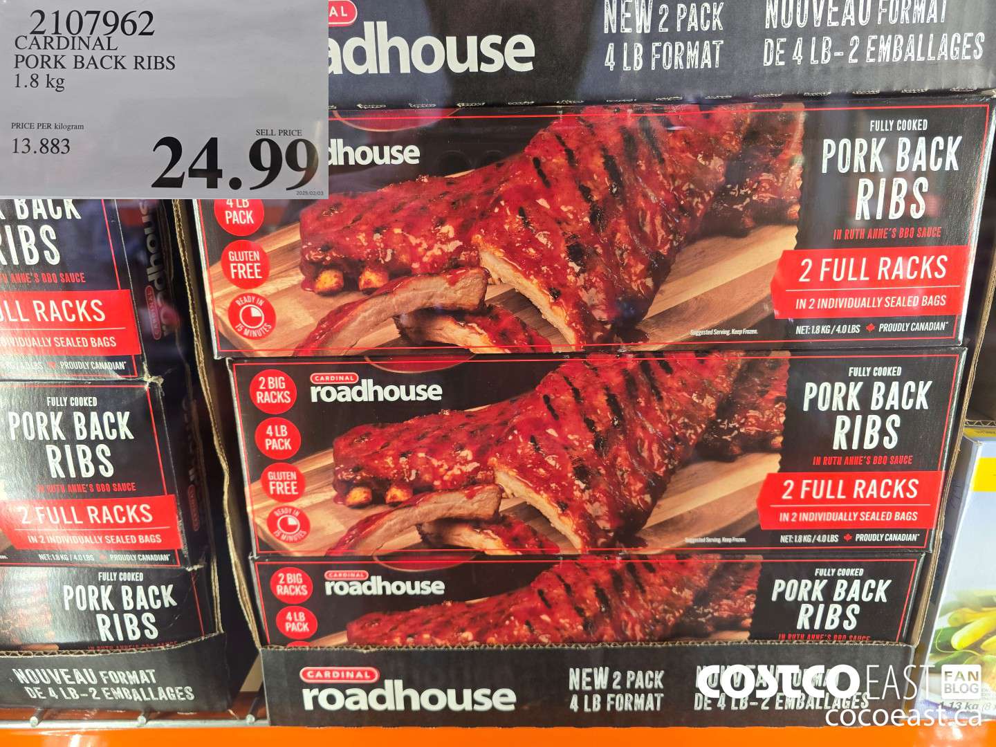 2107962 CARDINAL PORK BACK RIBS 1.8 kg $24.99