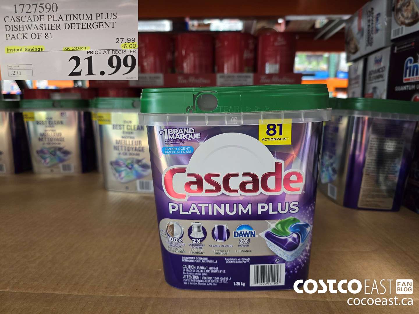1727590 CASCADE PLATINUM PLUS DISHWASHER DETERGENT PACK OF 81 ($6.00 INSTANT SAVINGS EXPIRES ON 2025-05-11) $21.99