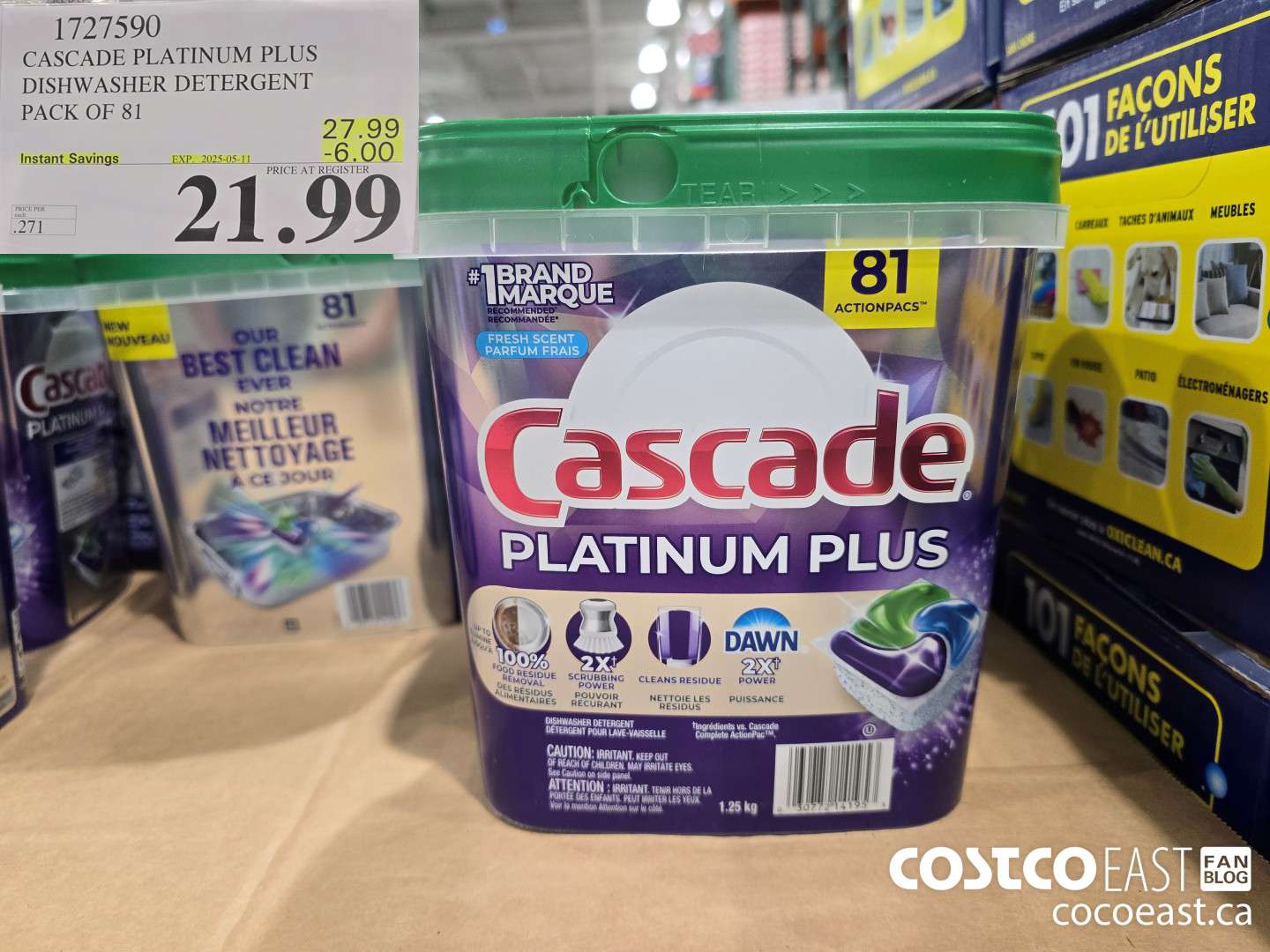 1727590 CASCADE PLATINUM PLUS DISHWASHER DETERGENT PACK OF 81 ($6.00 INSTANT SAVINGS EXPIRES ON 2025-05-11) $21.99