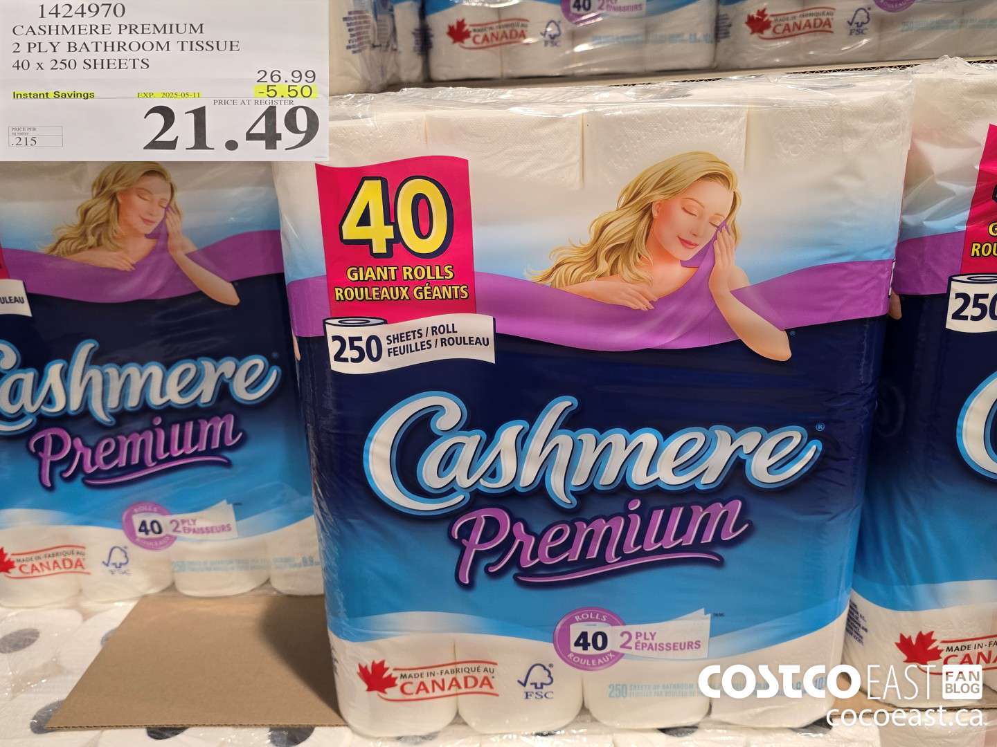 1424970 CASHMERE PREMIUM 2 PLY BATHROOM TISSUE 40 x 250 sheets ($5.50 INSTANT SAVINGS EXPIRES ON 2025-05-11) $21.49