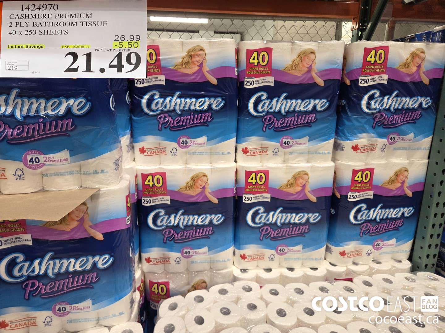 1424970 CASHMERE PREMIUM 2 PLY BATHROOM TISSUE 40 x 250 sheets ($5.50 INSTANT SAVINGS EXPIRES ON 2025-05-11) $21.49