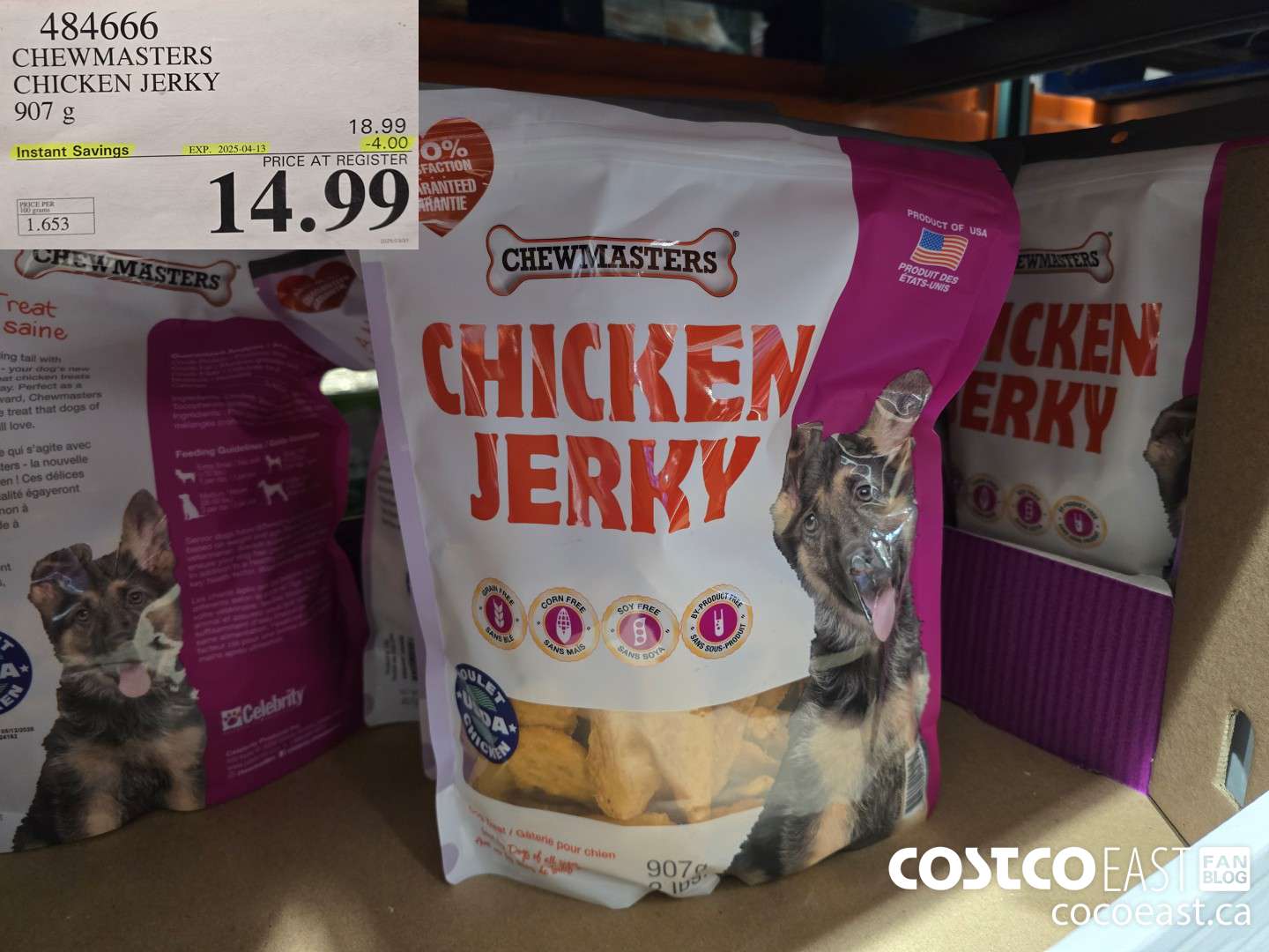 484666 CELEBRITY CHICKEN JERKY 907 G ($4.00 INSTANT SAVINGS EXPIRES ON 2025-04-13) $14.99