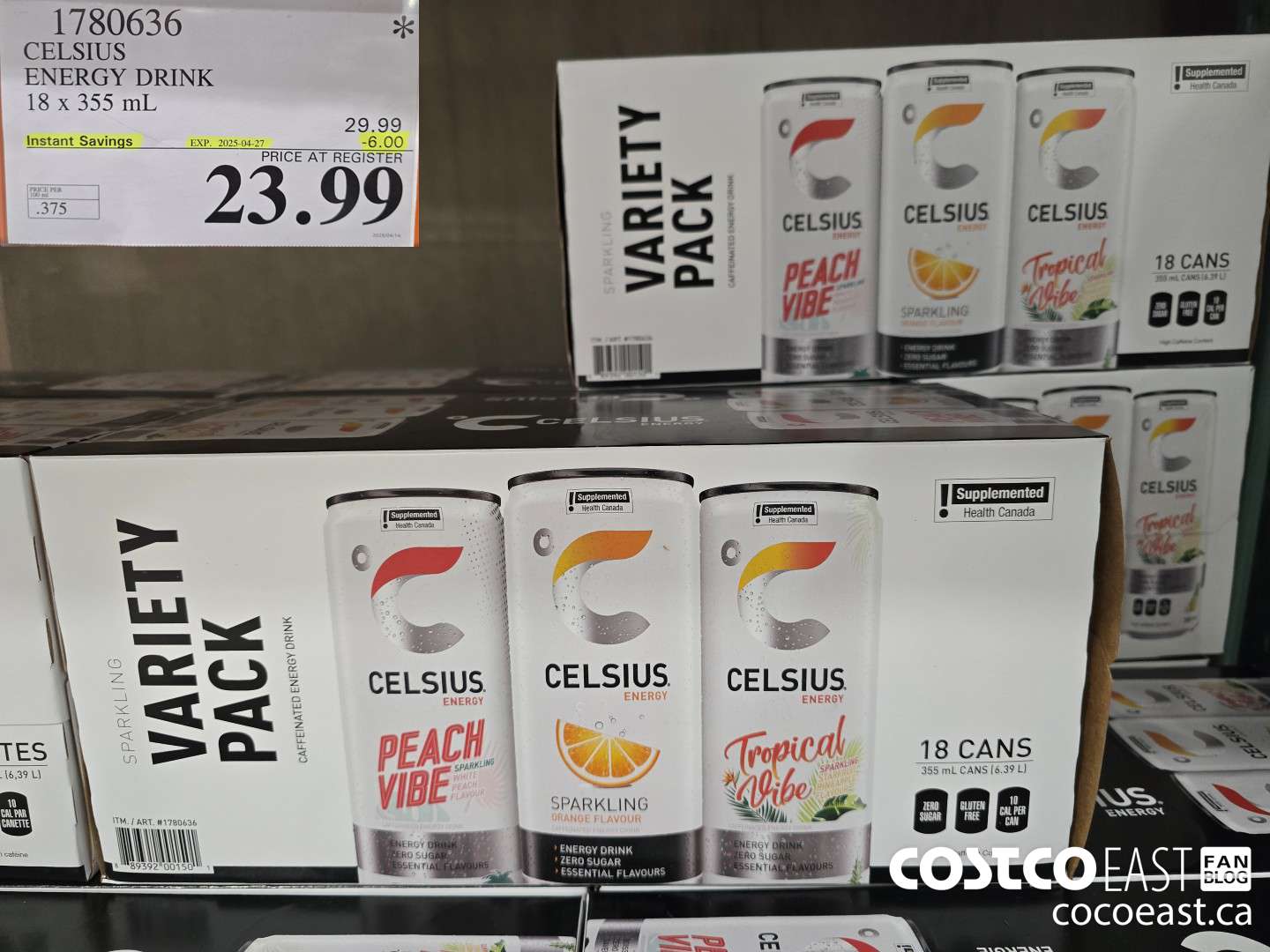 1780636 CELSIUS ENERGY DRINK 18 X 355 ML ($6.00 INSTANT SAVINGS EXPIRES ON 2025-04-27) $23.99