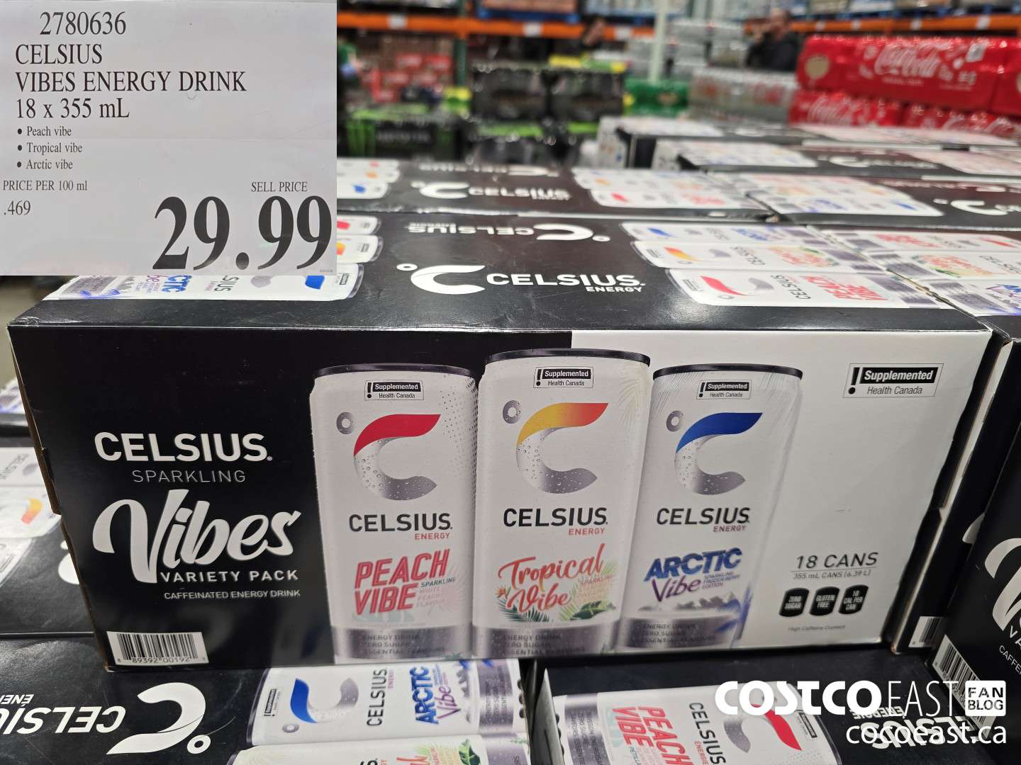 2180636 CELSIUS VIBES ENERGY DRINK 18 x 355 mL $29.99