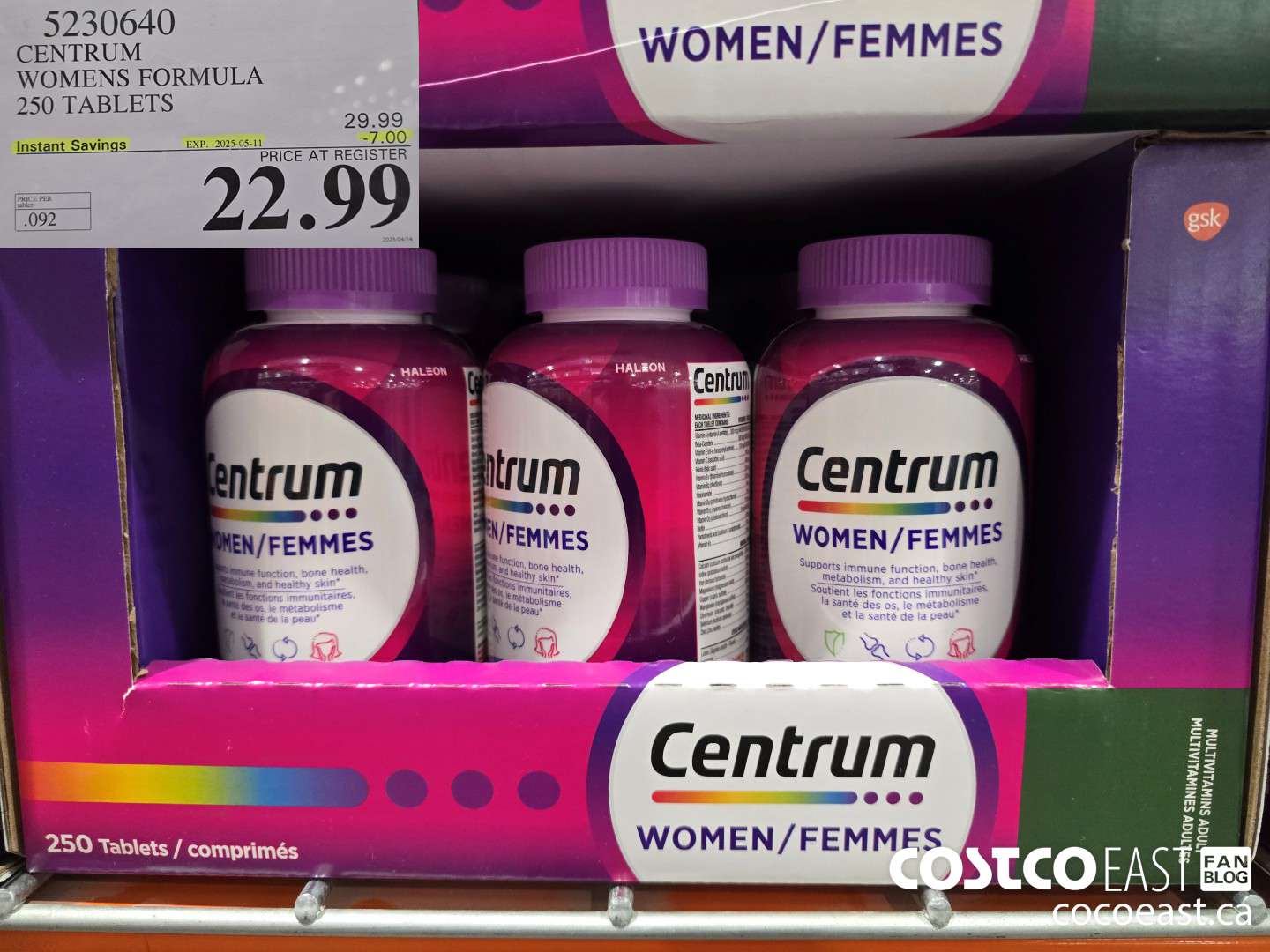 5230640 CENTRUM WOMENS FORMULA 250 TABLETS ($7.00 INSTANT SAVINGS EXPIRES ON 2025-05-11) $22.99