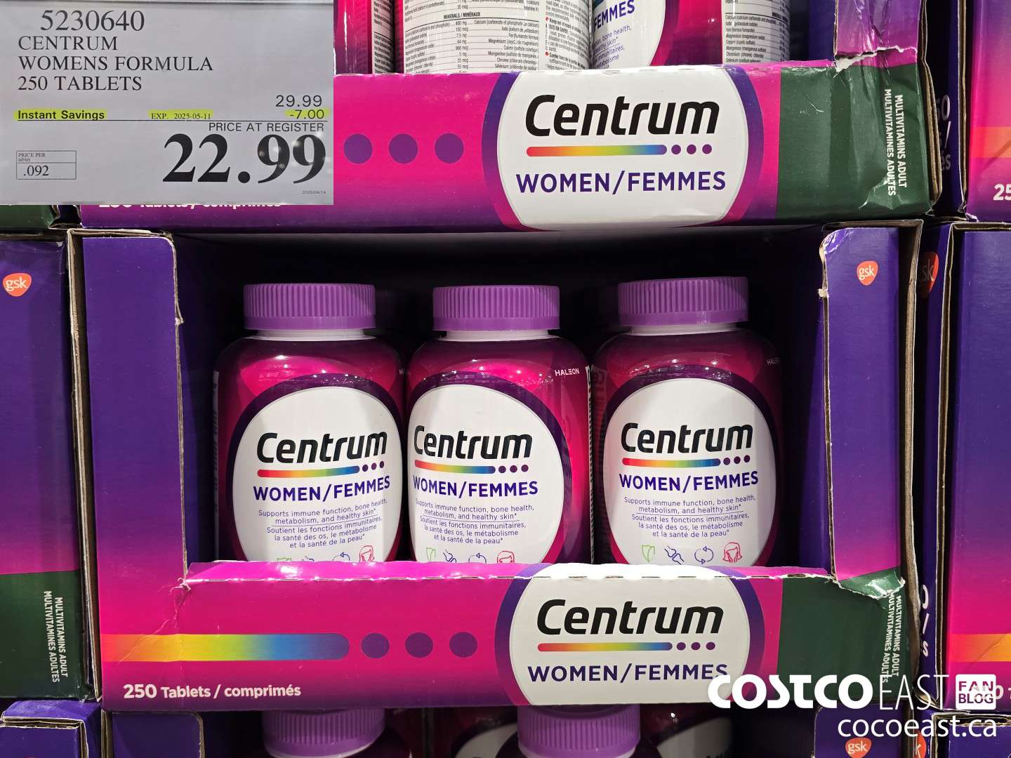 5230640 CENTRUM WOMENS FORMULA 250 TABLETS ($7.00 INSTANT SAVINGS EXPIRES ON 2025-05-11) $22.99