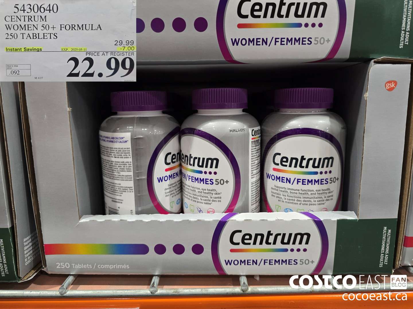 5430640 CENTRUM WOMEN 50+ FORMULA 250 TABLETS ($7.00 INSTANT SAVINGS EXPIRES ON 2025-05-11) $22.99