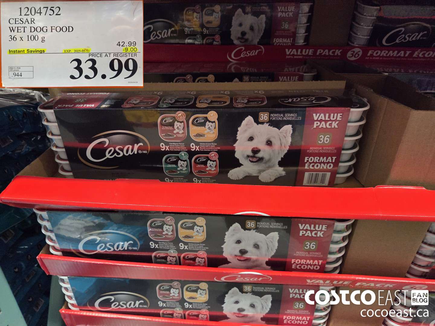 1204752 CESAR WET DOG FOOD 36 x 100 g ($9.00 INSTANT SAVINGS EXPIRES ON 2025-05-11) $33.99