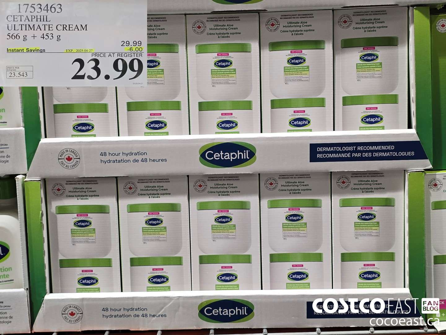 1753463 CETAPHIL ULTIMATE CREAM 566 g + 453 G ($6.00 INSTANT SAVINGS EXPIRES ON 2025-04-27) $23.99