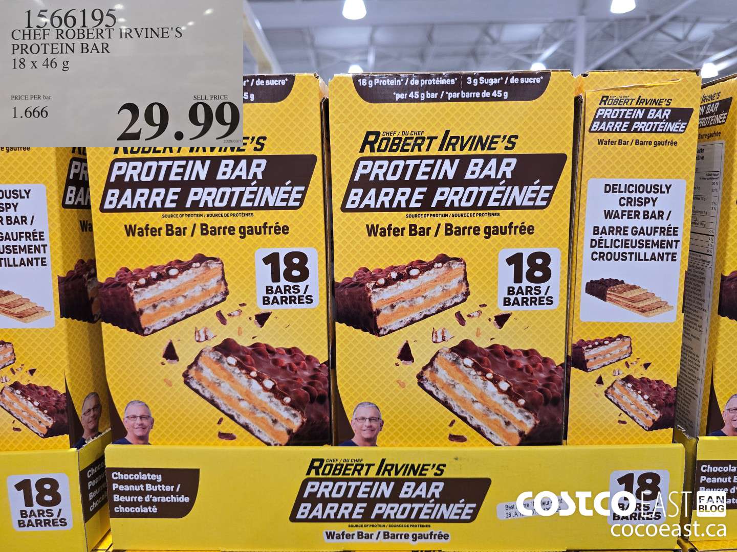 1566195 CHEF ROBERT IRVINE'S PROTEIN BAR 18 x 46 g $29.99