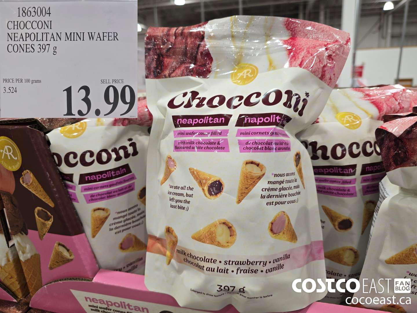 1863004 CHOCCONI NEAPOLITAN MINI WAFER CONES 397 g $13.99