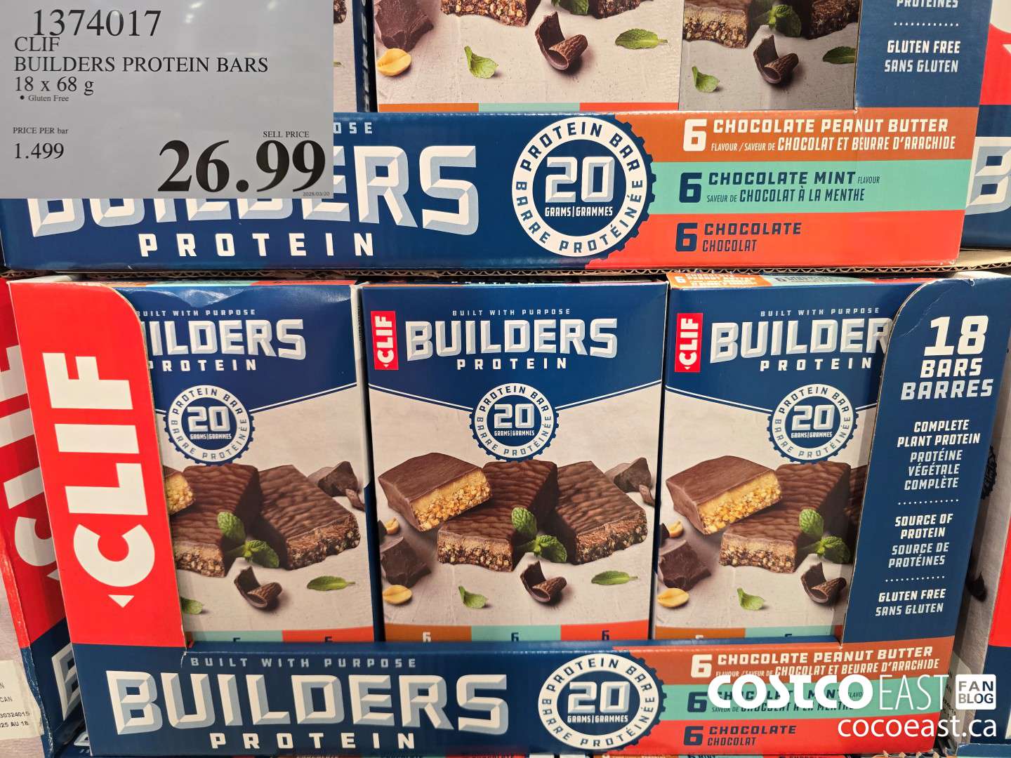 1374017 CLIF BUILDERS PROTEIN BARS 18 X 68 G $26.99