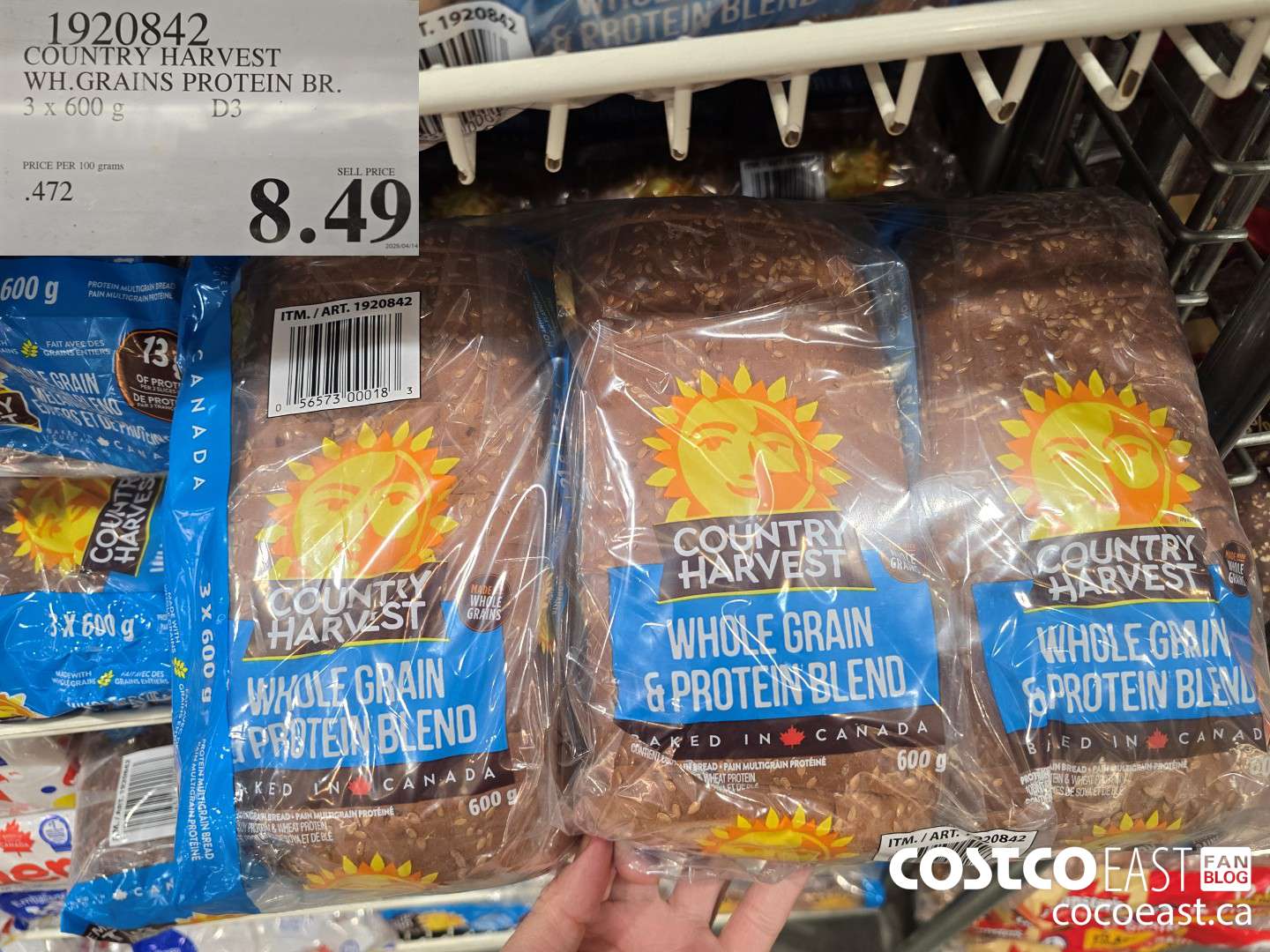 1920842 COUNTRY HARVEST WH.GRAINS PROTEIN BR. 3 X 600 G $8.49