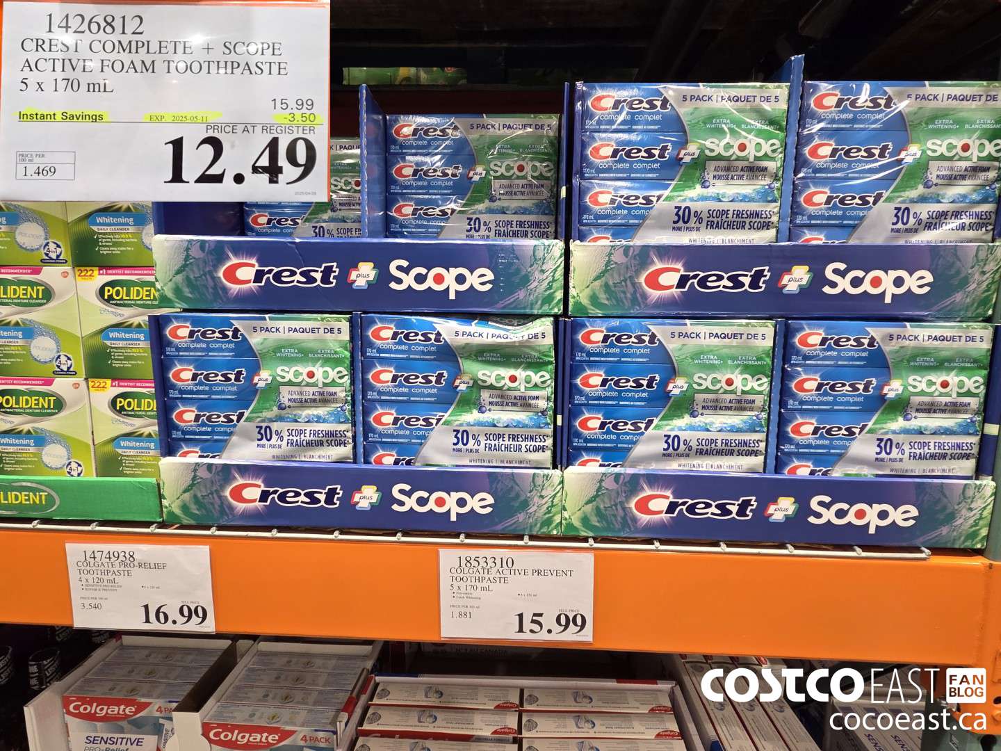 1426812 CREST COMPLETE + SCOPE ACTIVE FOAM TOOTHPASTE 5 X 170 ML ($3.50 INSTANT SAVINGS EXPIRES ON 2025-05-11) $12.49
